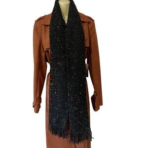 Handmade Crocheted Fringed Scarf Black with Colorful Flecks 81" X  5"